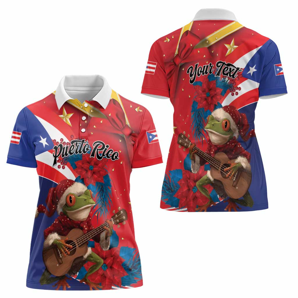 Personalized Puerto Rico Christmas Women Polo Shirt Coqui Frog Playing Guitar - Wonder Print Shop