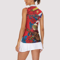 Personalized Puerto Rico Christmas Women Sleeveless Polo Shirt Coqui Frog Playing Guitar - Wonder Print Shop