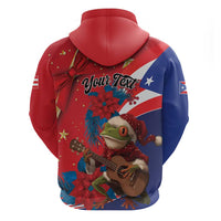 Personalized Puerto Rico Christmas Zip Hoodie Coqui Frog Playing Guitar - Wonder Print Shop