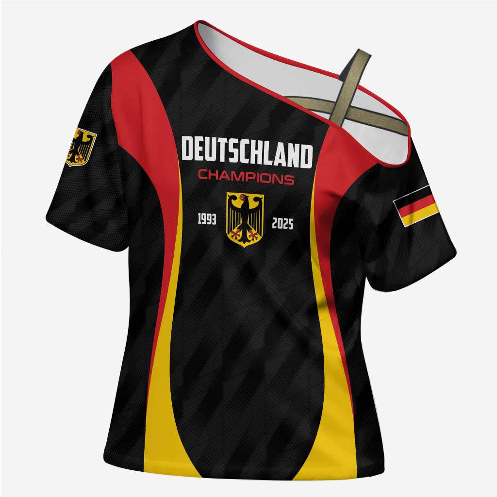 Custom Germany 2025 Champions Basketball Black Cross Shoulder Shirt - Wonder Print Shop