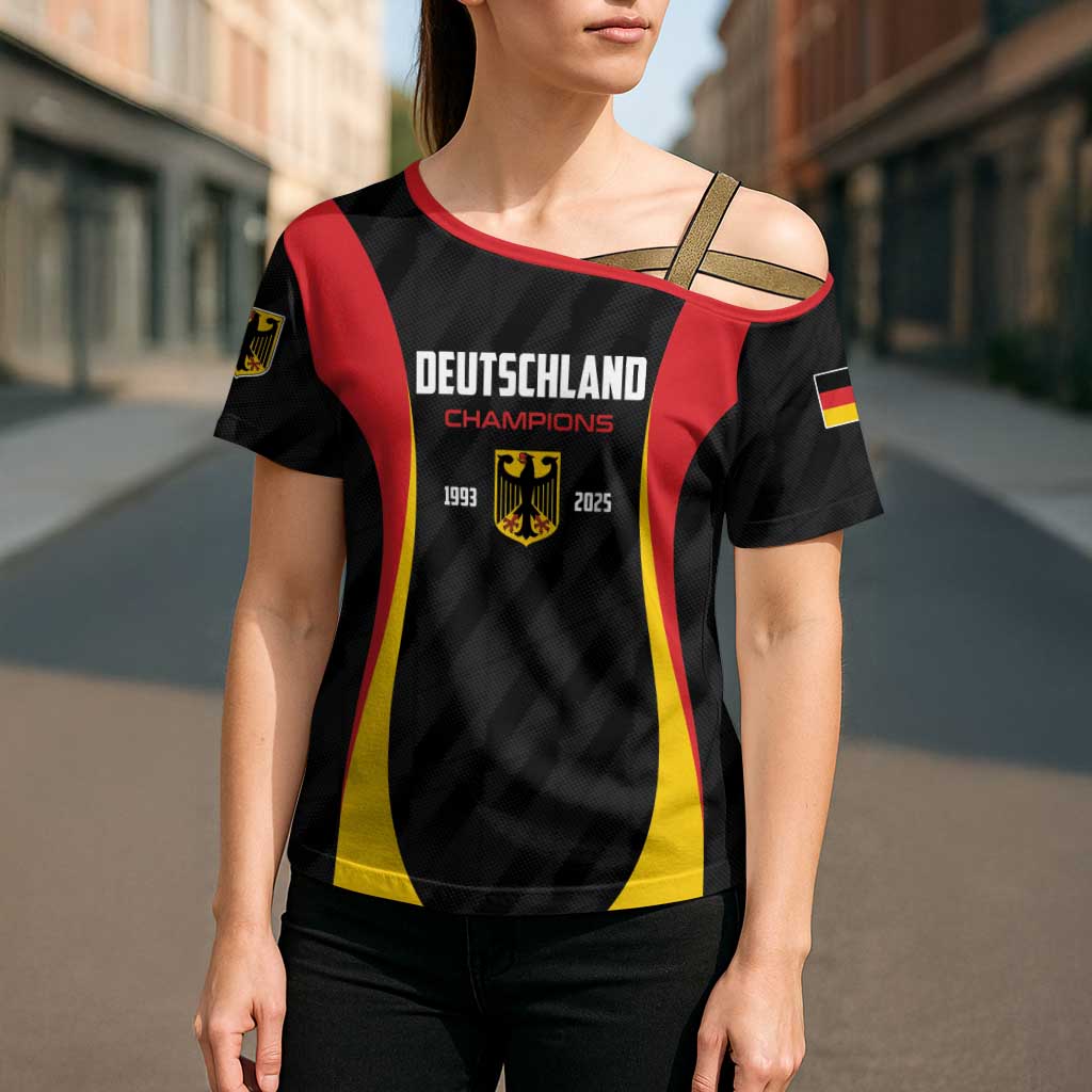 Custom Germany 2025 Champions Basketball Black Cross Shoulder Shirt - Wonder Print Shop