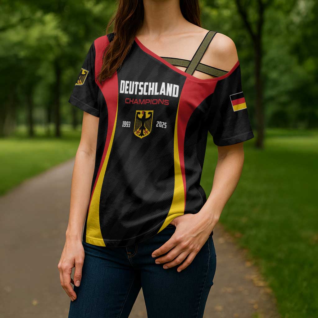 Custom Germany 2025 Champions Basketball Black Cross Shoulder Shirt - Wonder Print Shop
