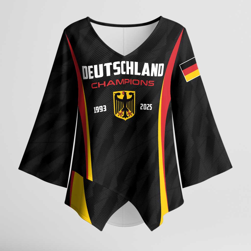 Custom Germany 2025 Champions Basketball Black Kimono Sleeve Blouse - Wonder Print Shop