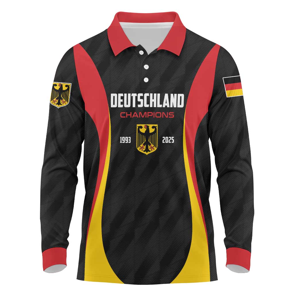Custom Germany 2025 Champions Basketball Black Long Sleeve Polo Shirt - Wonder Print Shop