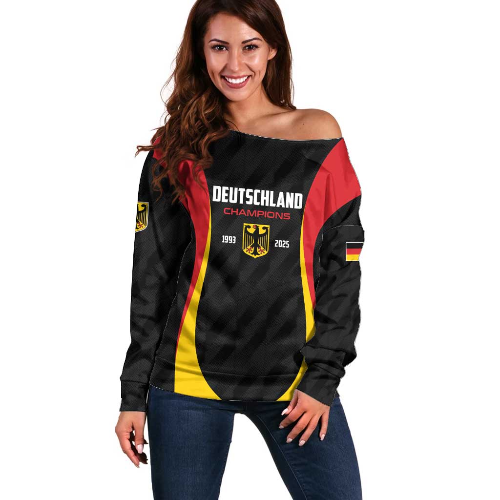 Custom Germany 2025 Champions Basketball Black Off Shoulder Sweater - Wonder Print Shop
