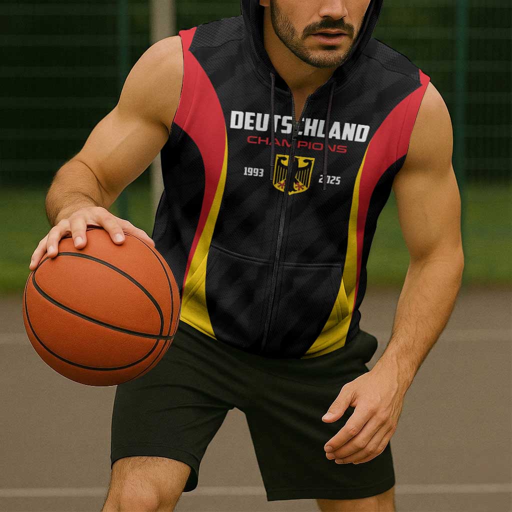 Custom Germany 2025 Champions Basketball Black Sleeveless Zip Hoodie - Wonder Print Shop