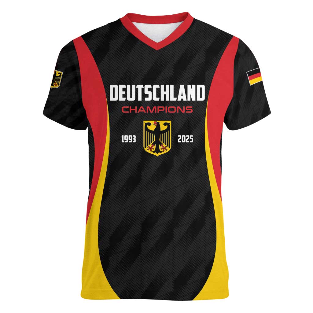 Custom Germany 2025 Champions Basketball Black Women V-Neck T-Shirt - Wonder Print Shop