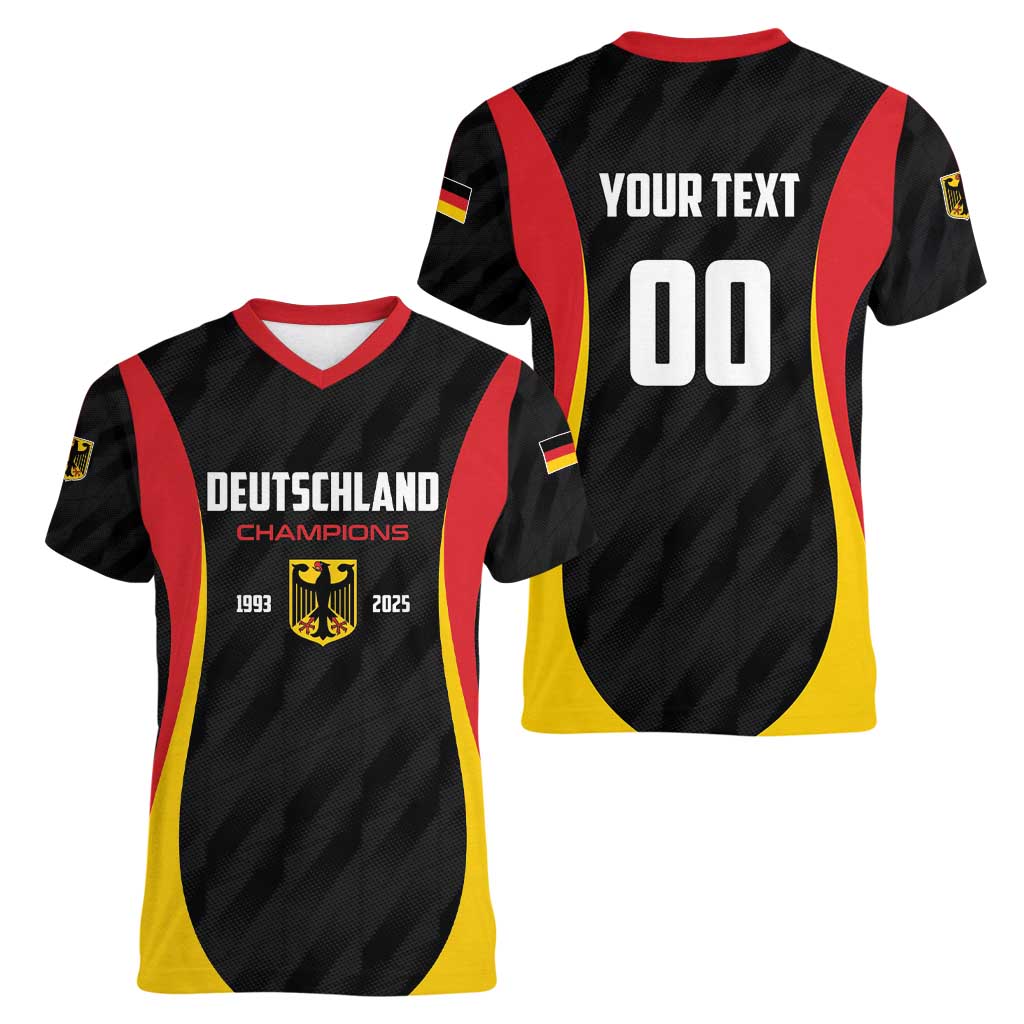 Custom Germany 2025 Champions Basketball Black Women V-Neck T-Shirt - Wonder Print Shop