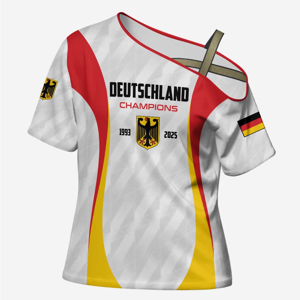 Custom Germany 2025 Champions Basketball White Cross Shoulder Shirt - Wonder Print Shop