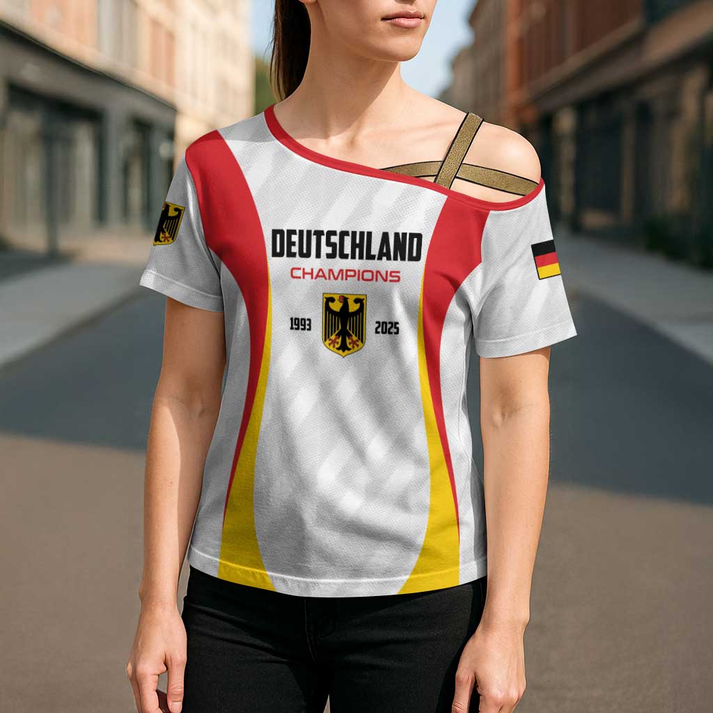 Custom Germany 2025 Champions Basketball White Cross Shoulder Shirt - Wonder Print Shop