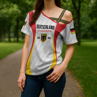 Custom Germany 2025 Champions Basketball White Cross Shoulder Shirt - Wonder Print Shop