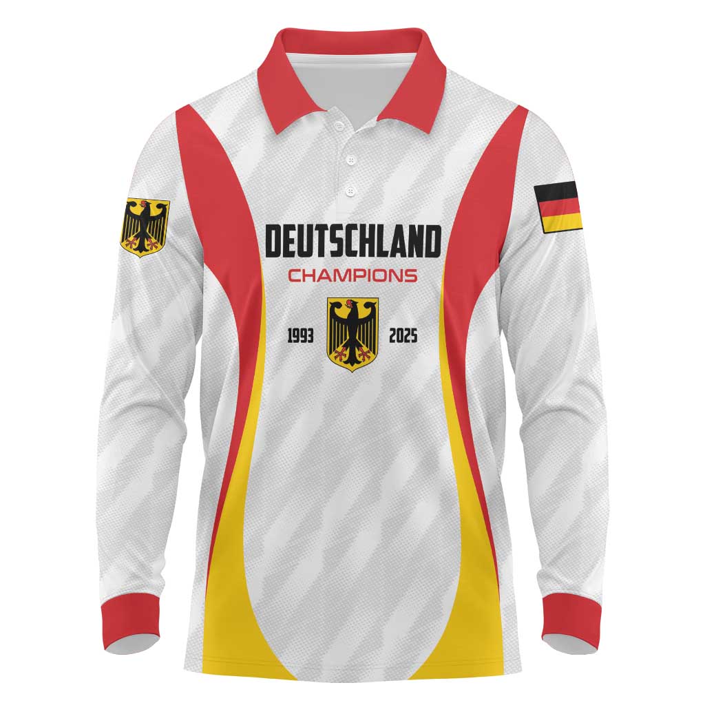 Custom Germany 2025 Champions Basketball White Long Sleeve Polo Shirt - Wonder Print Shop