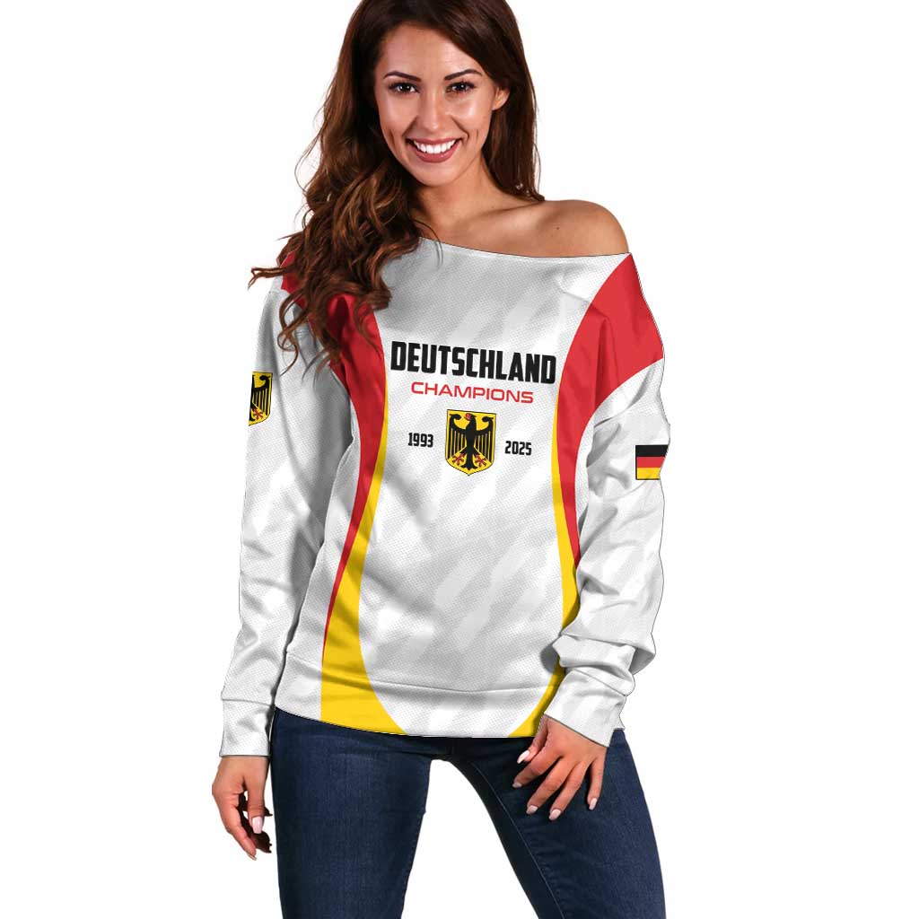 Custom Germany 2025 Champions Basketball White Off Shoulder Sweater - Wonder Print Shop