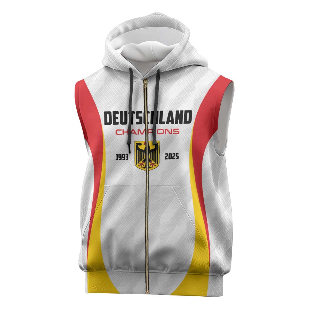 Custom Germany 2025 Champions Basketball White Sleeveless Zip Hoodie - Wonder Print Shop