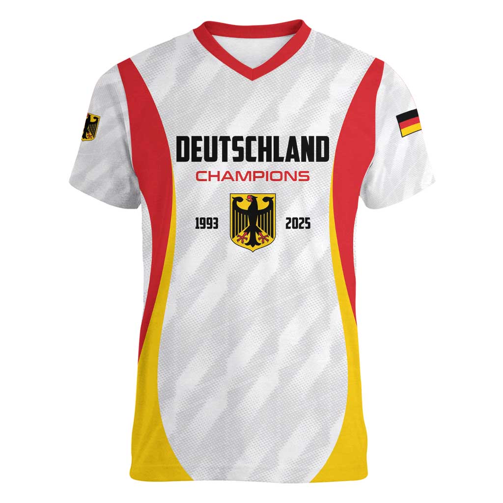 Custom Germany 2025 Champions Basketball White Women V-Neck T-Shirt - Wonder Print Shop
