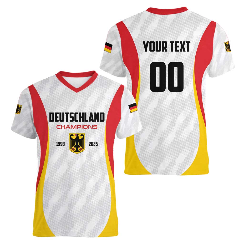Custom Germany 2025 Champions Basketball White Women V-Neck T-Shirt - Wonder Print Shop