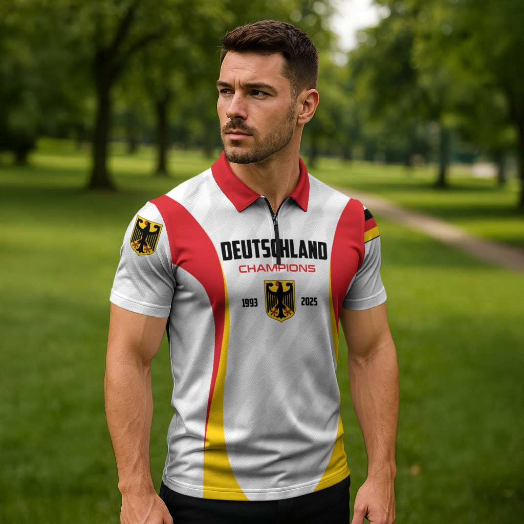 Custom Germany 2025 Champions Basketball White Zipper Polo Shirt - Wonder Print Shop