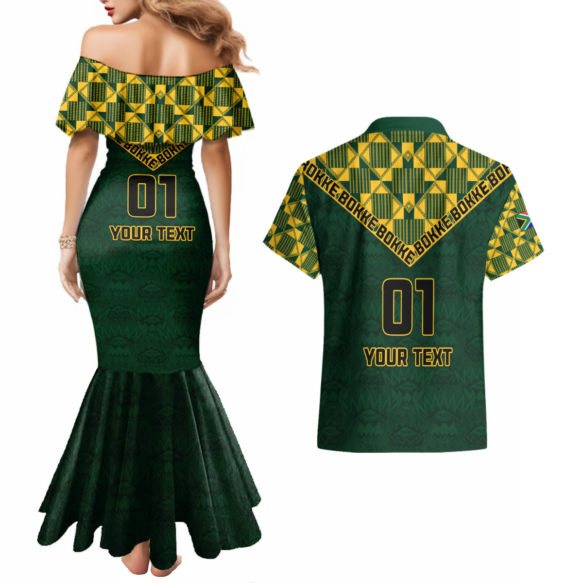Custom South Africa Rugby Couples Matching Mermaid Dress and Hawaiian Shirt Go Bokke Champion 2023 World Cup - Wonder Print Shop