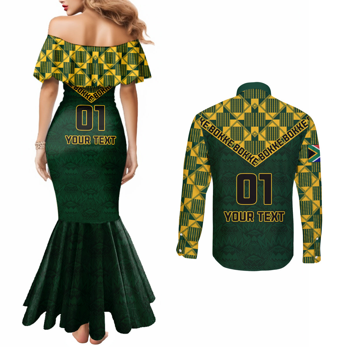 custom-south-africa-rugby-couples-matching-mermaid-dress-and-long-sleeve-button-shirt-go-bokke-champion-2023-world-cup