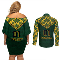 Custom South Africa Rugby Couples Matching Off Shoulder Short Dress and Long Sleeve Button Shirt Go Bokke Champion 2023 World Cup - Wonder Print Shop