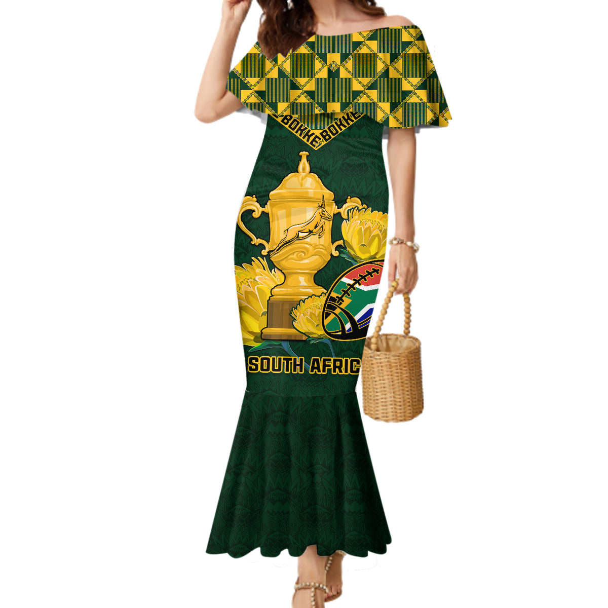 Custom South Africa Rugby Family Matching Mermaid Dress and Hawaiian Shirt Go Bokke Champion 2023 World Cup - Wonder Print Shop