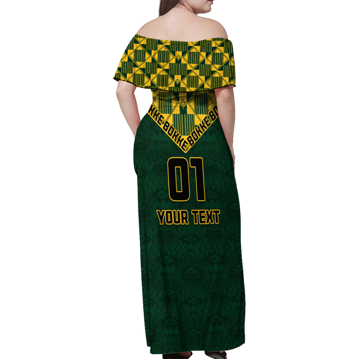 Custom South Africa Rugby Family Matching Off Shoulder Maxi Dress and Hawaiian Shirt Go Bokke Champion 2023 World Cup - Wonder Print Shop