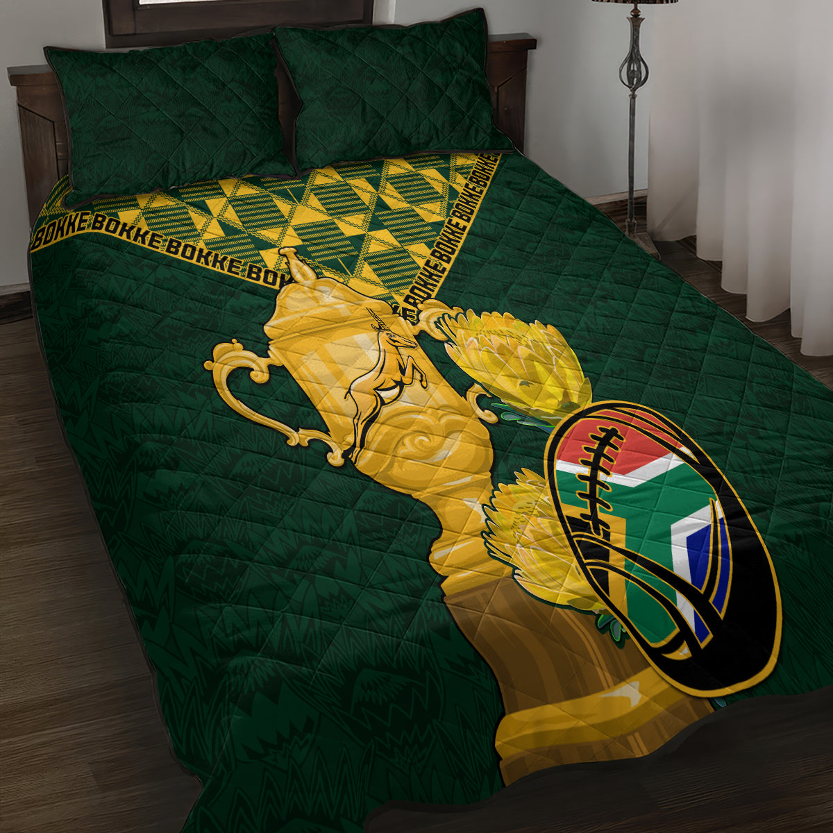 Custom South Africa Rugby Quilt Bed Set Go Bokke Champion 2023 World Cup - Wonder Print Shop