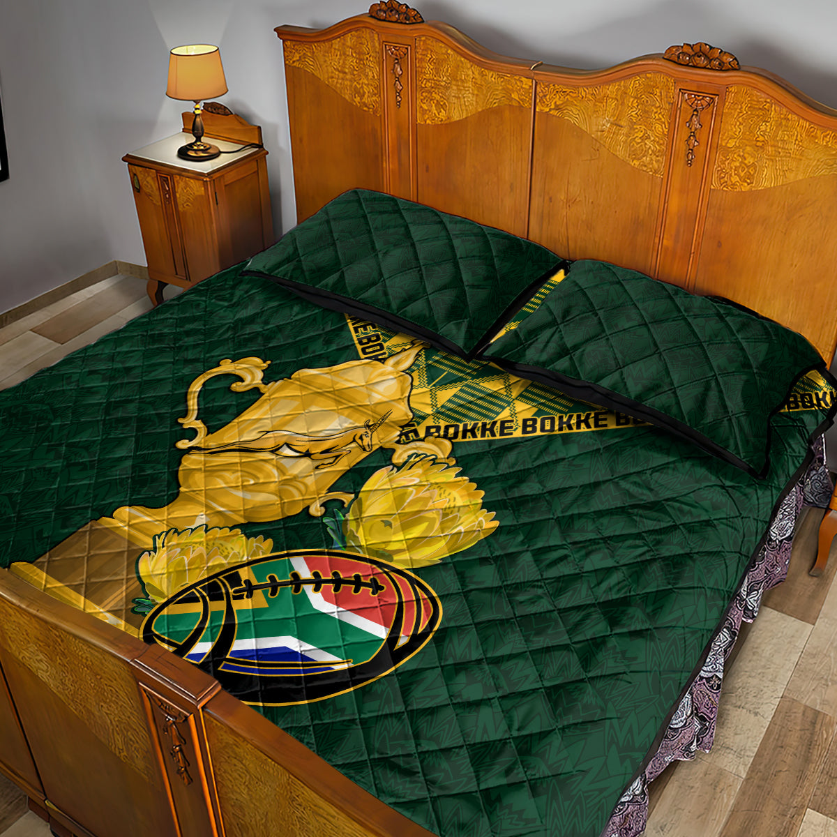 Custom South Africa Rugby Quilt Bed Set Go Bokke Champion 2023 World Cup - Wonder Print Shop