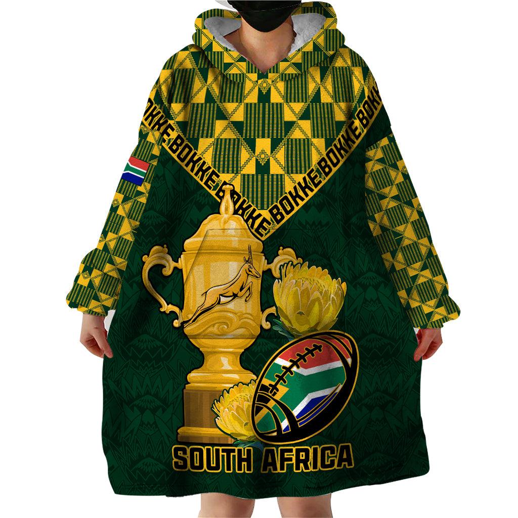 Custom South Africa Rugby Wearable Blanket Hoodie Go Bokke Champion 2023 World Cup - Wonder Print Shop