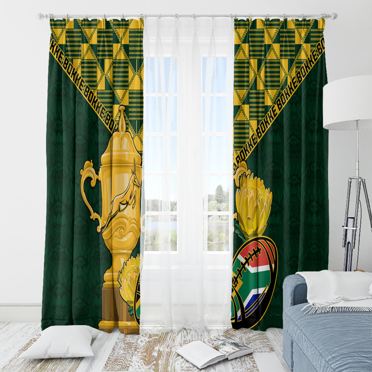 Custom South Africa Rugby Window Curtain Go Bokke Champion 2023 World Cup - Wonder Print Shop