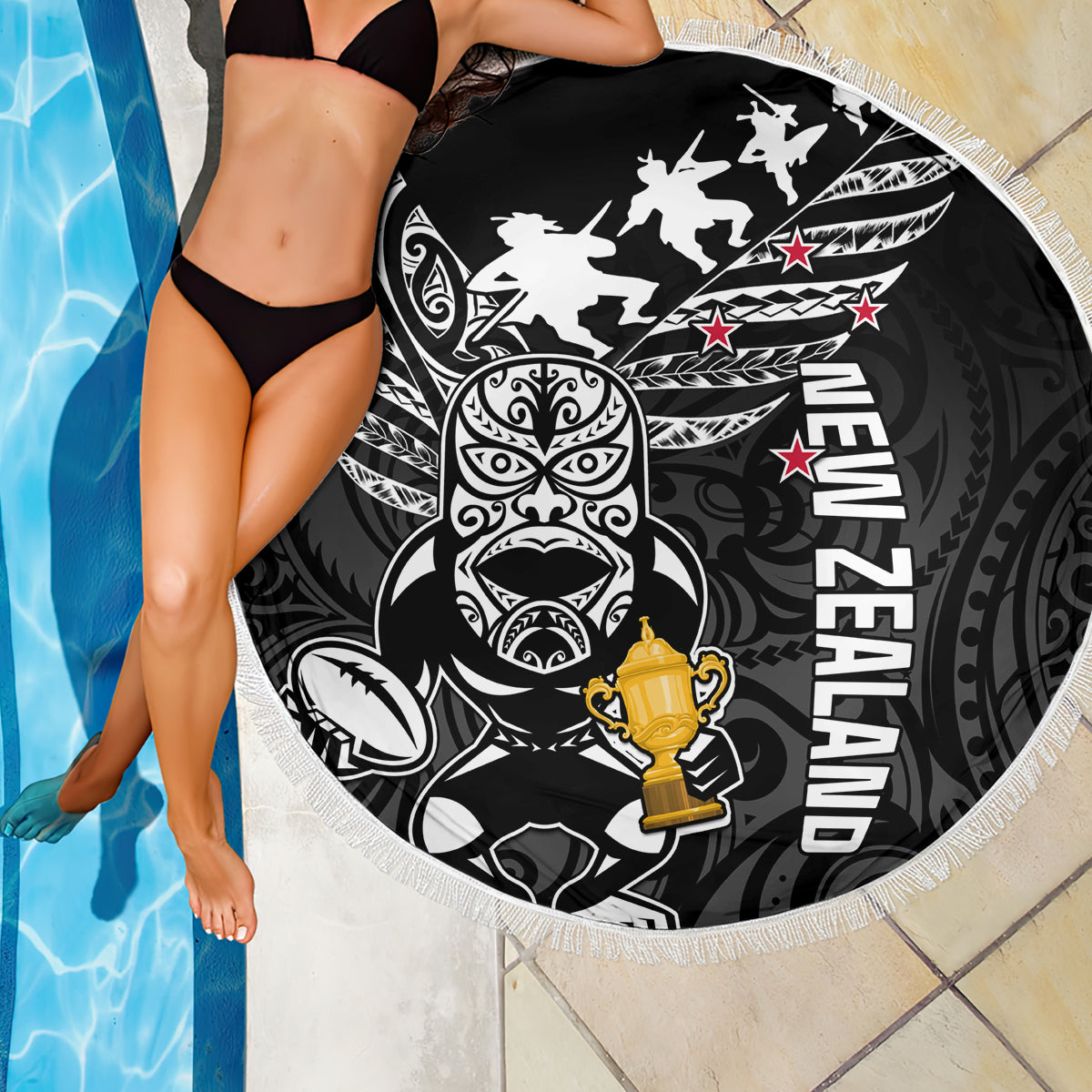 Custom New Zealand Silver Fern Rugby Beach Blanket Aotearoa Champion 2023 World Cup - Wonder Print Shop