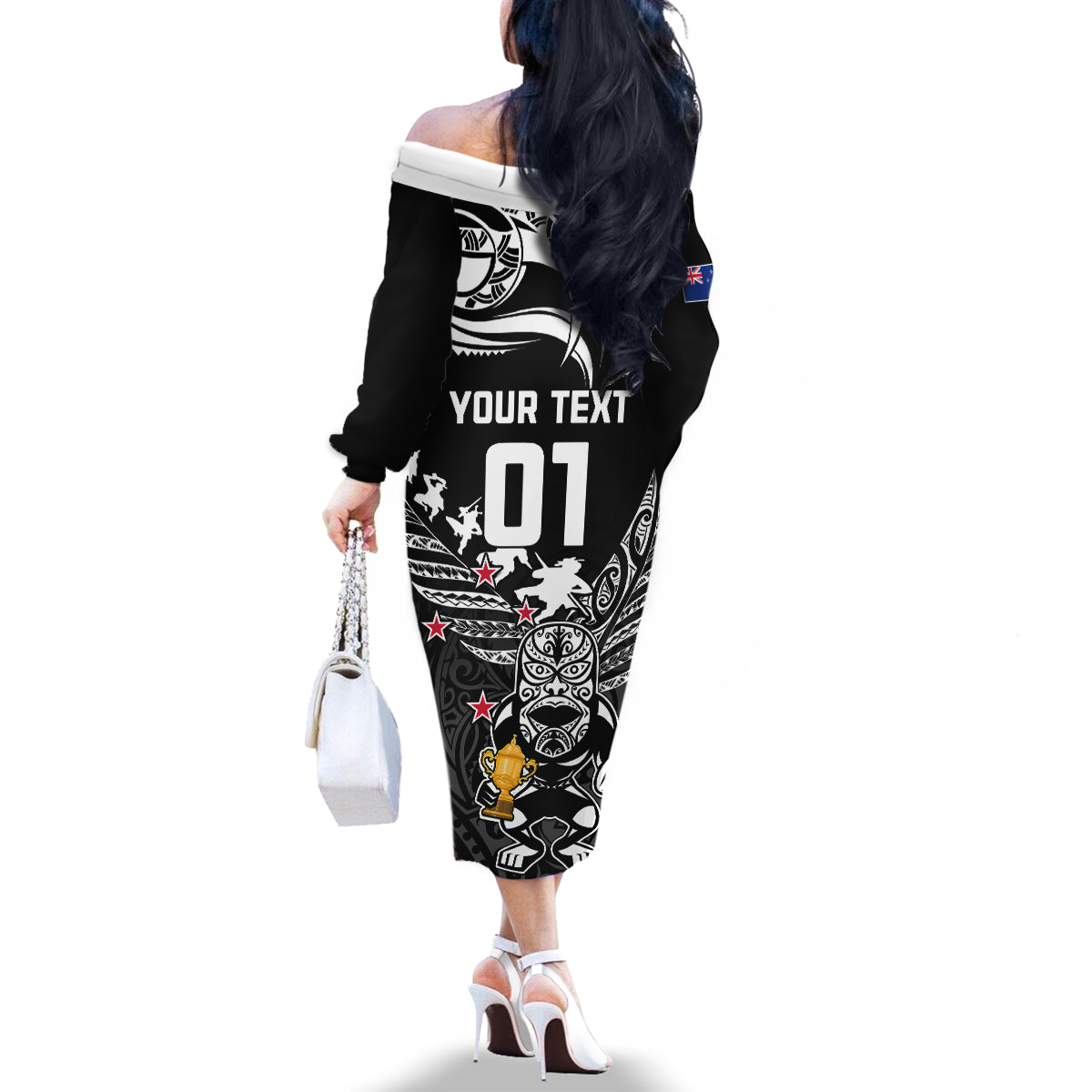 Custom New Zealand Silver Fern Rugby Family Matching Off Shoulder Long Sleeve Dress and Hawaiian Shirt Aotearoa Champion 2023 World Cup - Wonder Print Shop