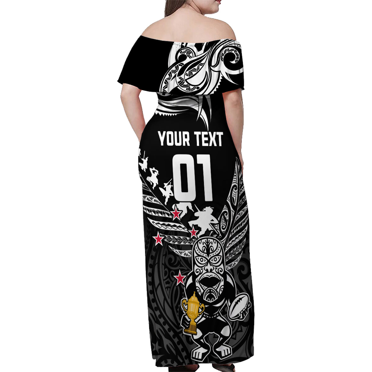 Custom New Zealand Silver Fern Rugby Family Matching Off Shoulder Maxi Dress and Hawaiian Shirt Aotearoa Champion 2023 World Cup - Wonder Print Shop