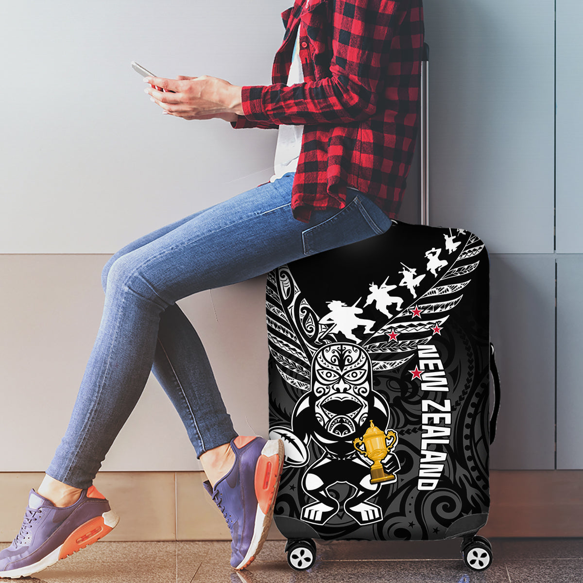 Custom New Zealand Silver Fern Rugby Luggage Cover Aotearoa Champion 2023 World Cup - Wonder Print Shop