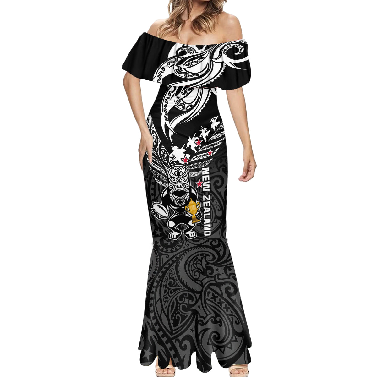 Custom New Zealand Silver Fern Rugby Mermaid Dress Aotearoa Champion 2023 World Cup - Wonder Print Shop