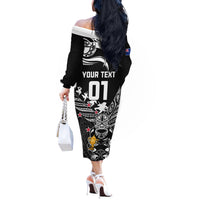 Custom New Zealand Silver Fern Rugby Off The Shoulder Long Sleeve Dress Aotearoa Champion 2023 World Cup - Wonder Print Shop