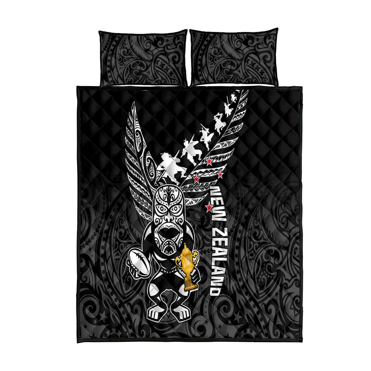 Custom New Zealand Silver Fern Rugby Quilt Bed Set Aotearoa Champion 2023 World Cup - Wonder Print Shop