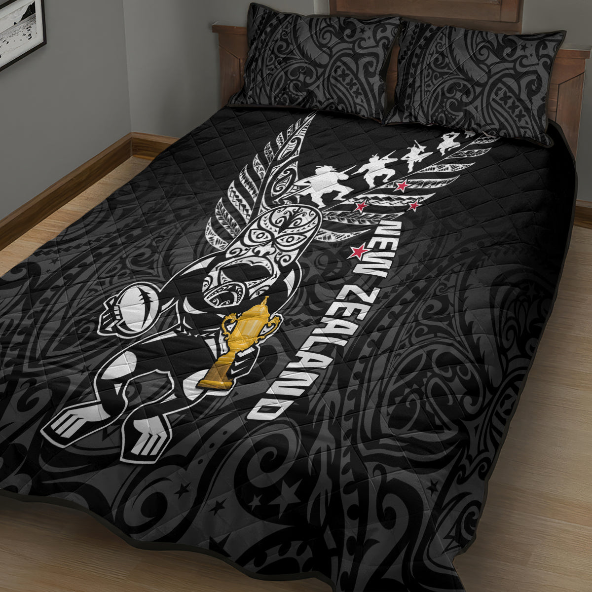 Custom New Zealand Silver Fern Rugby Quilt Bed Set Aotearoa Champion 2023 World Cup - Wonder Print Shop