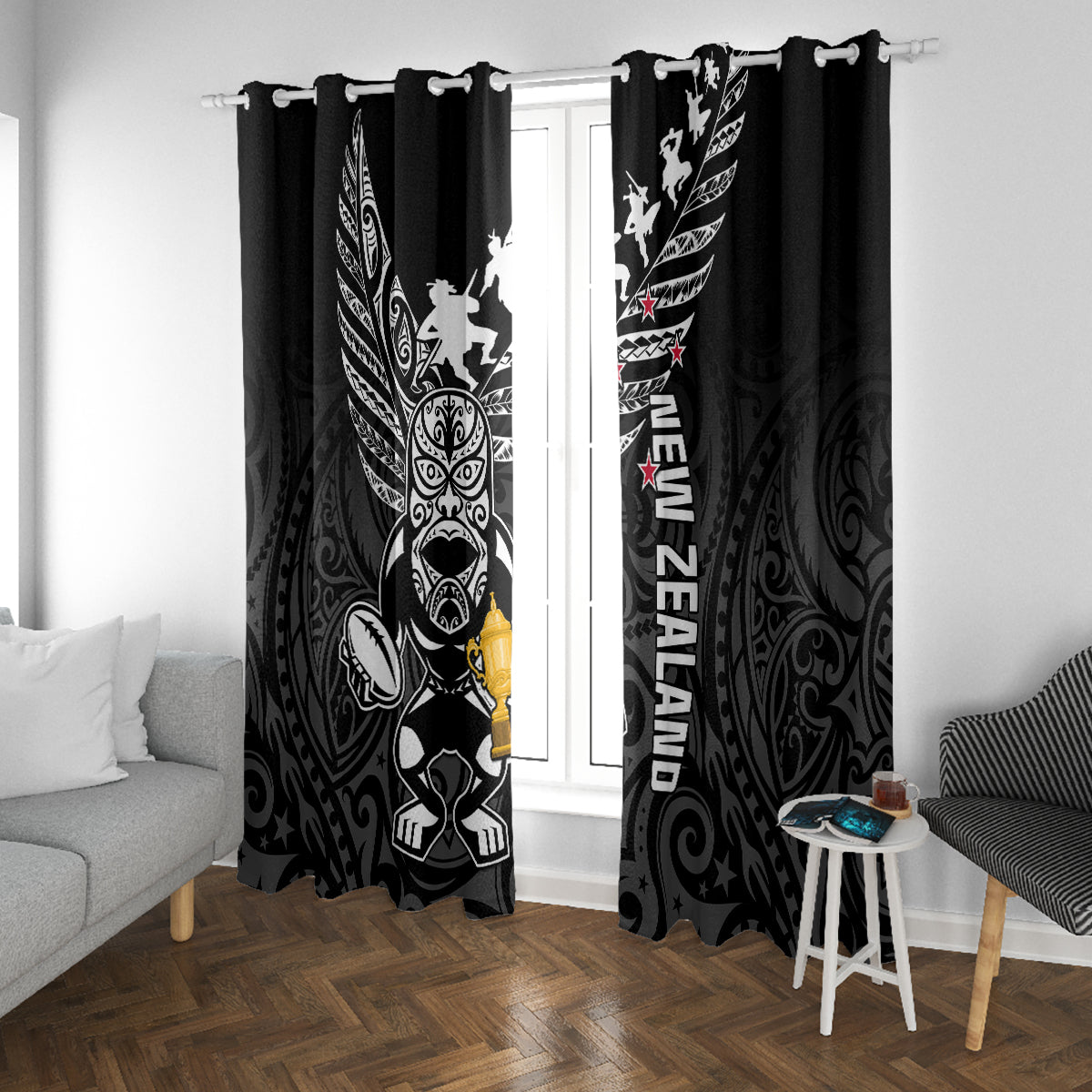 Custom New Zealand Silver Fern Rugby Window Curtain Aotearoa Champion 2023 World Cup - Wonder Print Shop