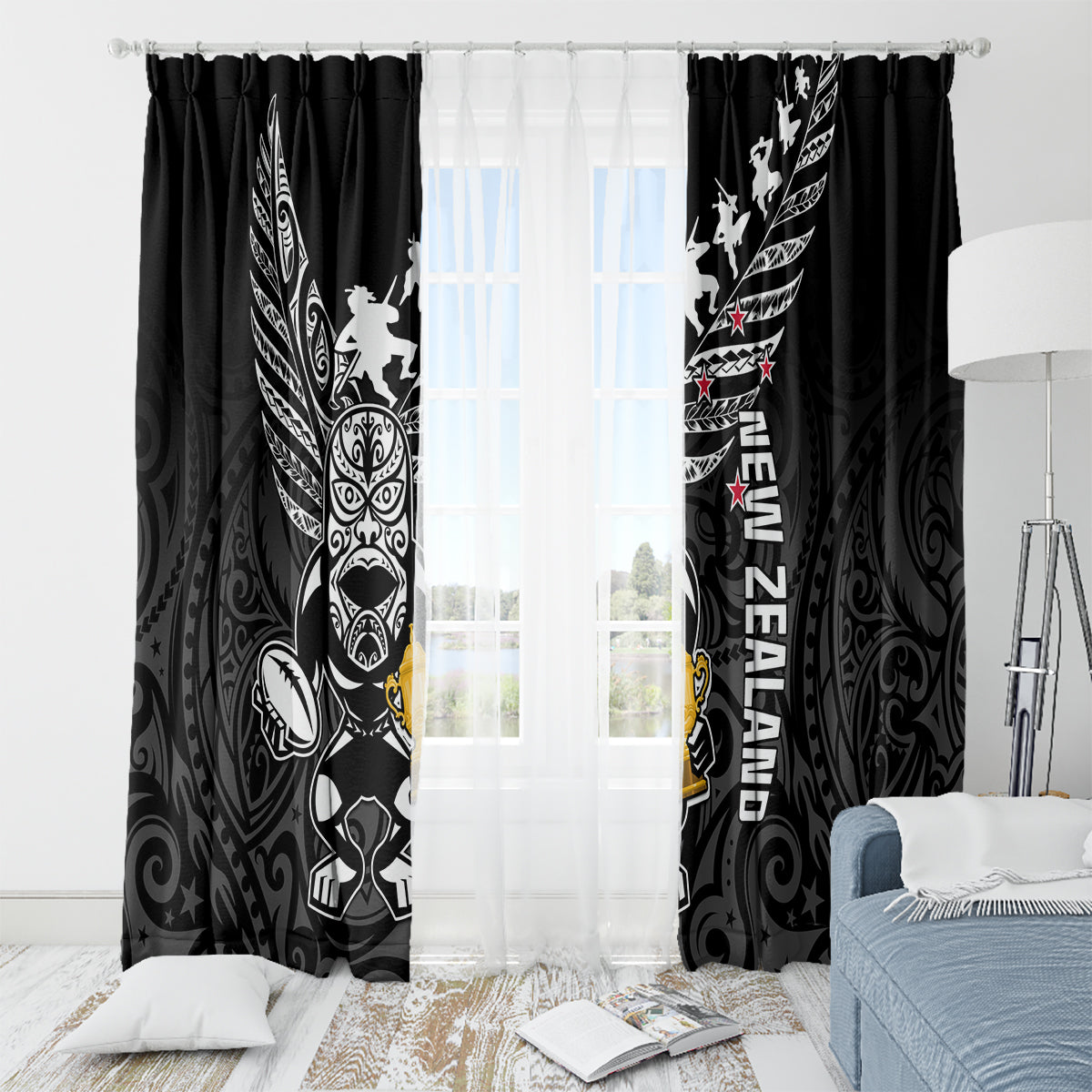 Custom New Zealand Silver Fern Rugby Window Curtain Aotearoa Champion 2023 World Cup - Wonder Print Shop