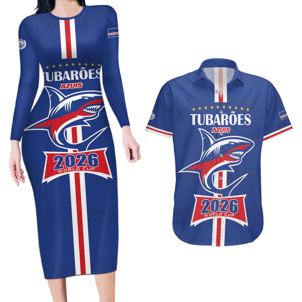 Custom Cape Verde 2026 Football Couples Matching Long Sleeve Bodycon Dress and Hawaiian Shirt Blue Sharks WC Debut - Wonder Print Shop