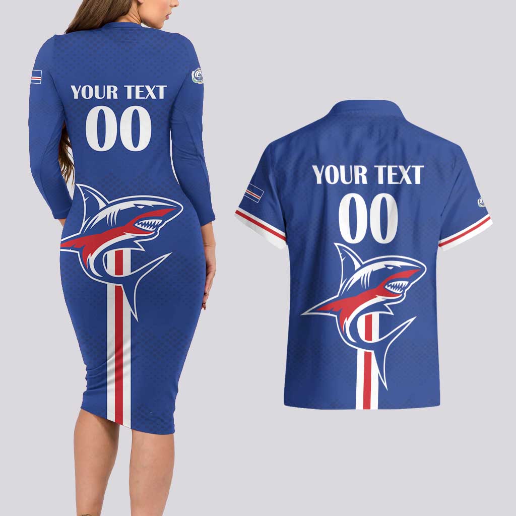 Custom Cape Verde 2026 Football Couples Matching Long Sleeve Bodycon Dress and Hawaiian Shirt Blue Sharks WC Debut - Wonder Print Shop