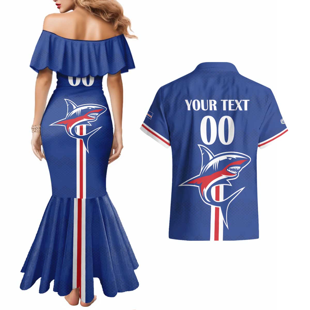 Custom Cape Verde 2026 Football Couples Matching Mermaid Dress and Hawaiian Shirt Blue Sharks WC Debut - Wonder Print Shop