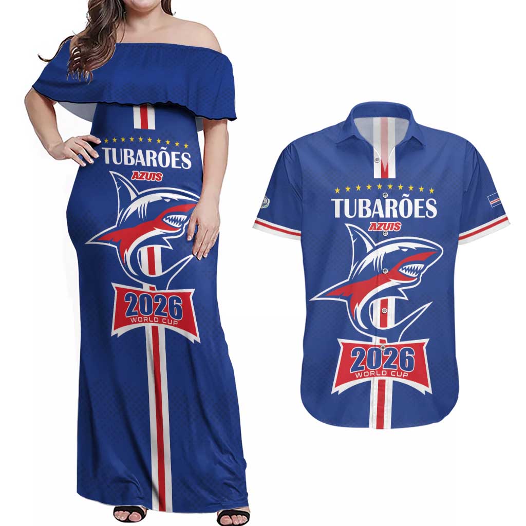 Custom Cape Verde 2026 Football Couples Matching Off Shoulder Maxi Dress and Hawaiian Shirt Blue Sharks WC Debut - Wonder Print Shop