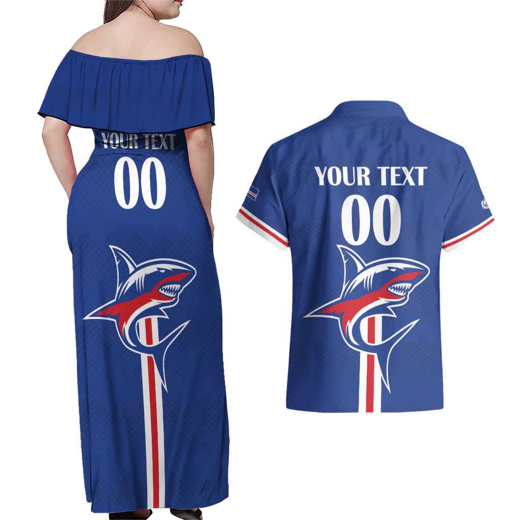 Custom Cape Verde 2026 Football Couples Matching Off Shoulder Maxi Dress and Hawaiian Shirt Blue Sharks WC Debut - Wonder Print Shop