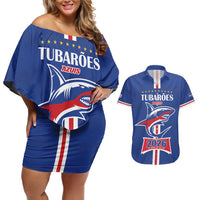 Custom Cape Verde 2026 Football Couples Matching Off Shoulder Short Dress and Hawaiian Shirt Blue Sharks WC Debut - Wonder Print Shop