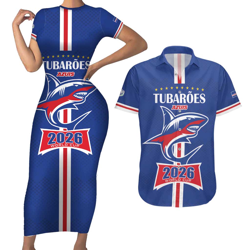 Custom Cape Verde 2026 Football Couples Matching Short Sleeve Bodycon Dress and Hawaiian Shirt Blue Sharks WC Debut - Wonder Print Shop