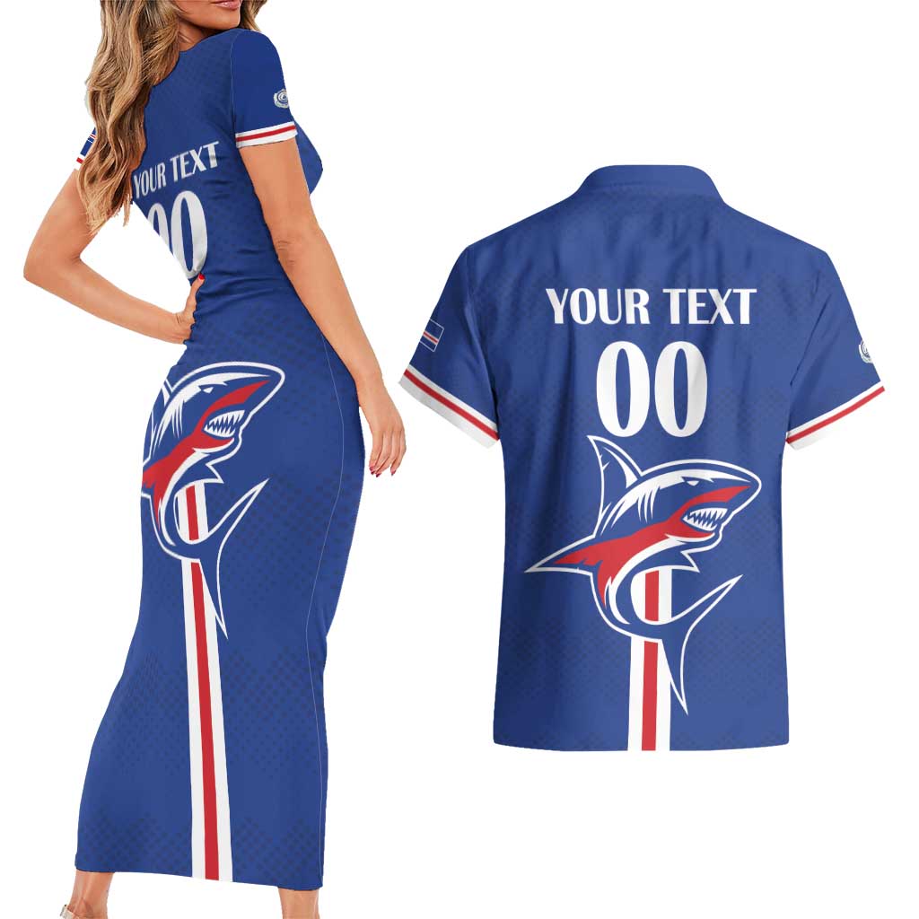 Custom Cape Verde 2026 Football Couples Matching Short Sleeve Bodycon Dress and Hawaiian Shirt Blue Sharks WC Debut - Wonder Print Shop
