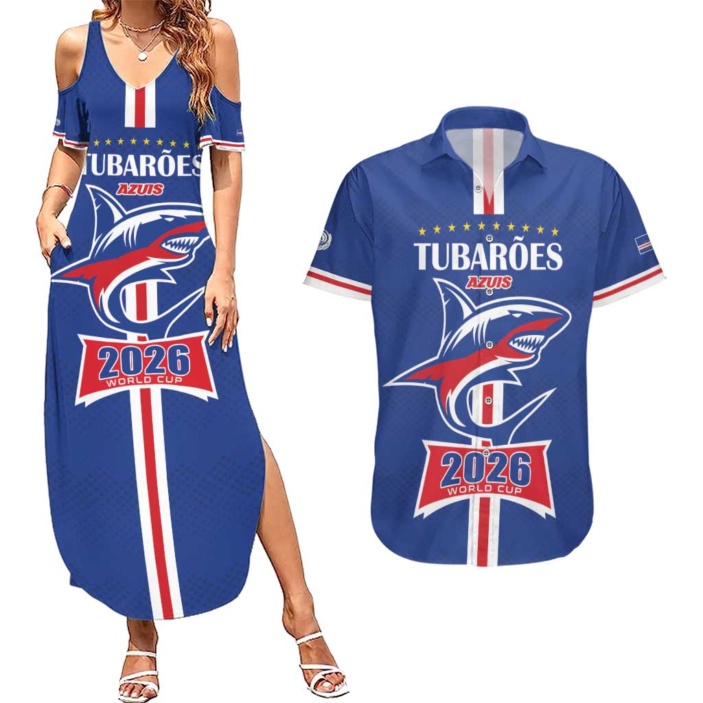 Custom Cape Verde 2026 Football Couples Matching Summer Maxi Dress and Hawaiian Shirt Blue Sharks WC Debut - Wonder Print Shop