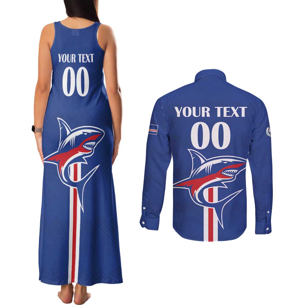 Custom Cape Verde 2026 Football Couples Matching Tank Maxi Dress and Long Sleeve Button Shirt Blue Sharks WC Debut - Wonder Print Shop